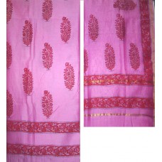 Chanderi Silk Block Print Fabric & Dupatta Pink 2 Set